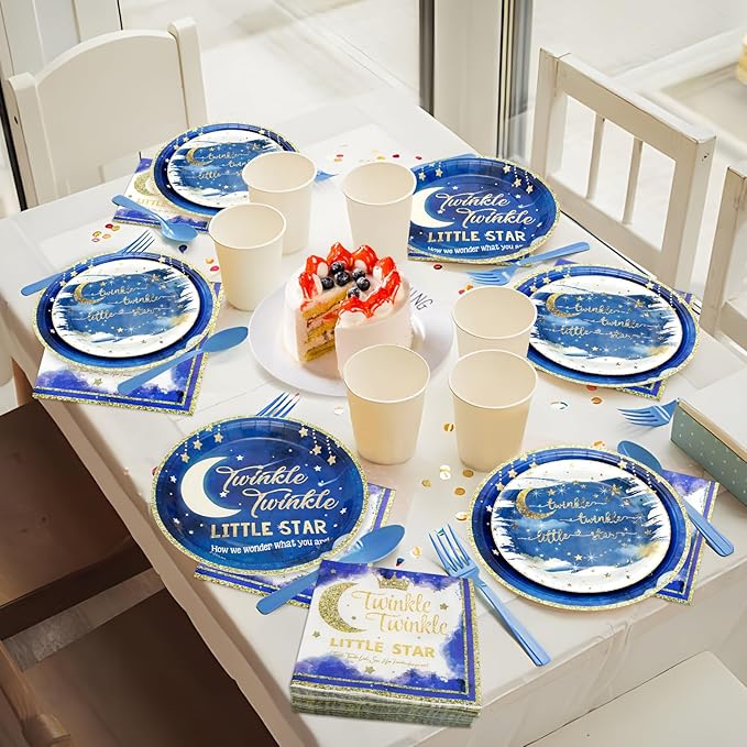 180PCS Twinkle Twinkle Little Star Party Supplies Serve 60,Little Star Paper Plates and Napkins Kit for Guests Gender Reveal Birthday Party Plates Baby Shower Decorations.