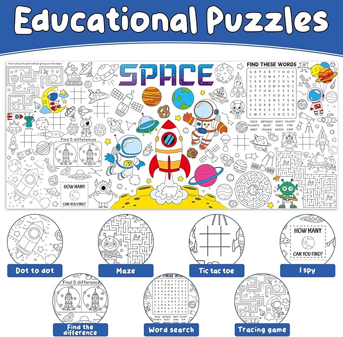 Naozinebi Outer Space Giant Coloring Poster Large Coloring Tablecloth Big Paper Sheet Page Solar System Table Cloth DIY Activity Game Art Crafts Mat Wall Home Party Decoration Supplies