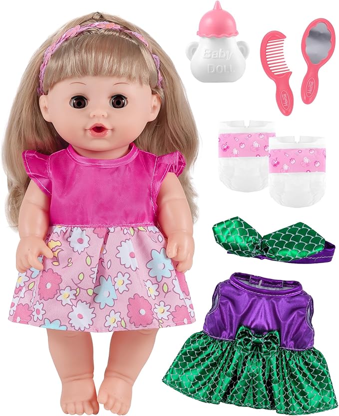 GAGAKU Baby Doll with Hair, 12" Baby Dolls for Girls 3 4 5 6 Years Old, Baby Doll for Toddlers Kids, 12 Inch Baby Dolls with Accessories