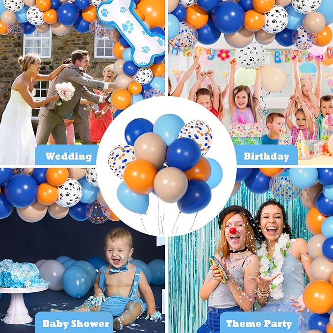 121Pcs Blue Birthday Party Supplies Balloons Garland Kit, Blush Nude Blue Orange Dog Paw Balloons Arch Bone Balloon for Boys Girls Baby Blue Shower Graduation Birthday Party Decorations