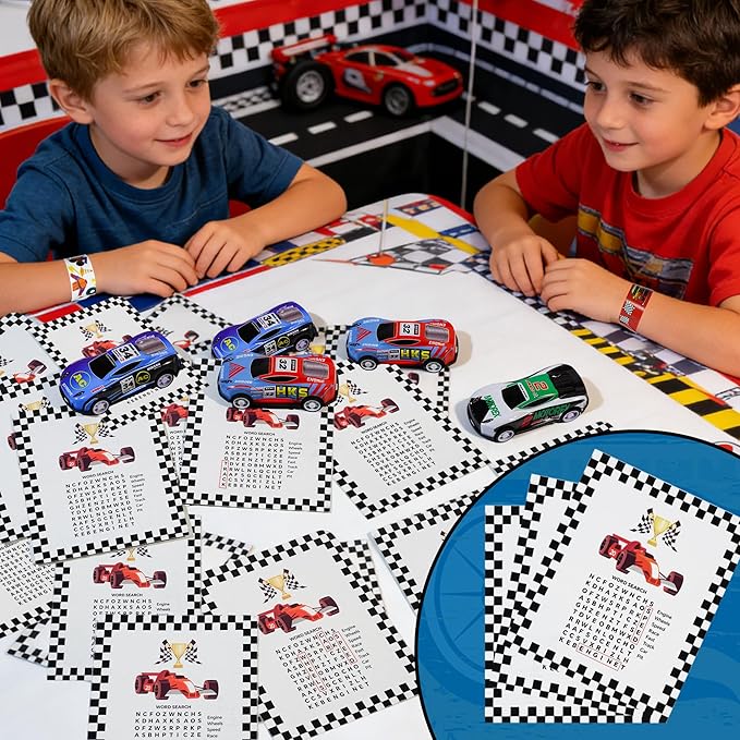 120Pcs Race Car Party Favors Set, Racing Themed Birthday Decorations, Goodie Bag Stuffers for Classroom Rewards, Pinata Fillers & Gift Bags, Racing Party Supplies for Kids Birthday Celebration