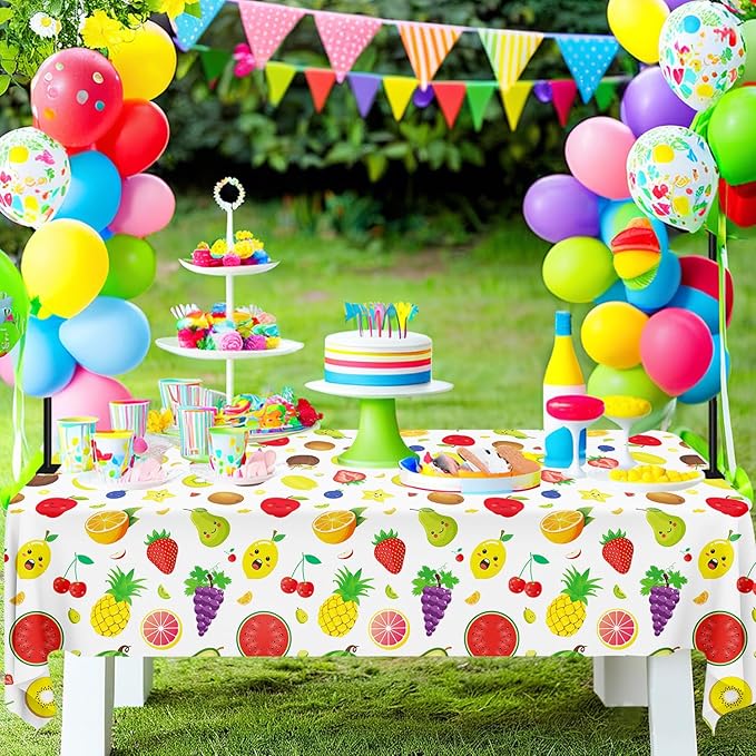 4 Pack Fruit Tablecloth Tutti Fruit Party Decorations Lemon Watermelon Strawberry Disposable Table Cloth Summer Theme Birthday Table Covers for Hawaiian Baby Shower Dancing Luau Supplies 51X86IN