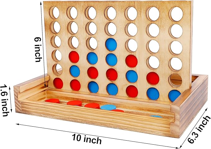 Glintoper Tic Tac Toe & 4 in a Row Tables Game Set, Classic Board Line Up 4 for Living Room Rustic Table Decor and Use as Game Top Wood Guest Room Decor Strategy Board Games for Families