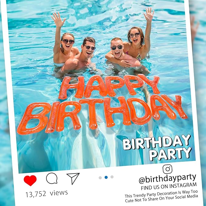 Shappy 20'' Happy Birthday Pool Large Floating Letter Balloons with Adhesive Dots Inflatable Pool Decorations for Summer Birthday Party
