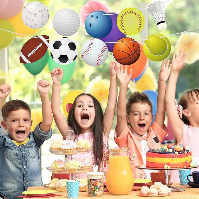 Hooqict Sports Themed Party Decorations Happy Birthday Banner Baseball Football Basketball Golf Soccer Volleyball Softball Party Banner Garland Sign for Sports Birthday Party Decorations Supplies