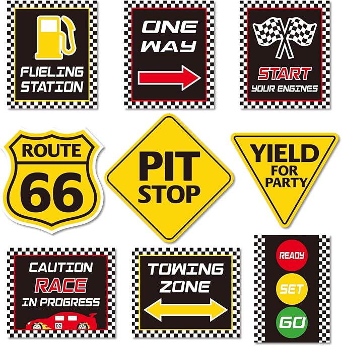 Huray Rayho Race Car Birthday Party Supplies Checkered Flags Racing Happy Birthday Party Signs Cutouts Cars Birthday Party Supplies Let's Go Racing Party Supplies for Kids Race Fans