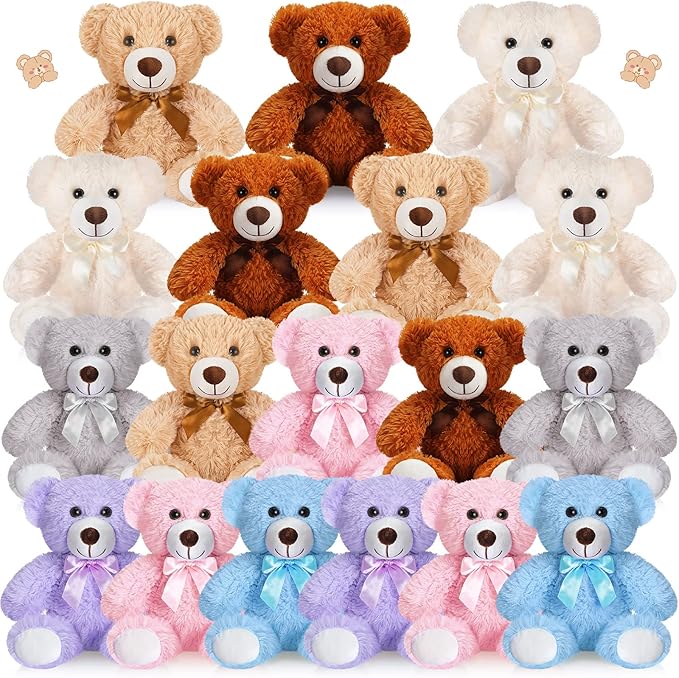 Zhanmai 18 Pcs 14 Inch Bears Stuffed Animal Bulk Gifts Plush Bear Toys for Birthday Baby Shower Graduation Party Favor(Mixed Colors)