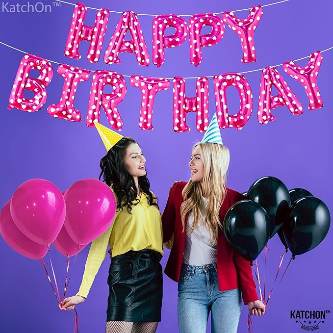 KatchOn, Pink Happy Birthday Banner Balloons - 16 Inch | Foil Polka Dot Happy Birthday Balloon Banner For Birthday Decorations | Pink Party Decoration