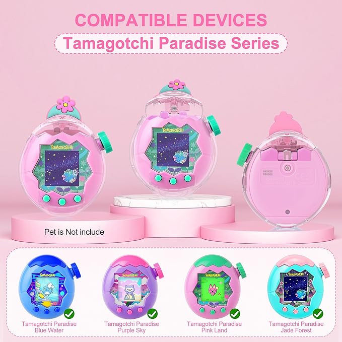 for Tamagotchi Paradise Clear Case and Replacement Lid Set, Ideal for DIY Fans, Collectors and Display, for Paradise Tamagotchi Accessories, with Lanyard (No Device/Film)