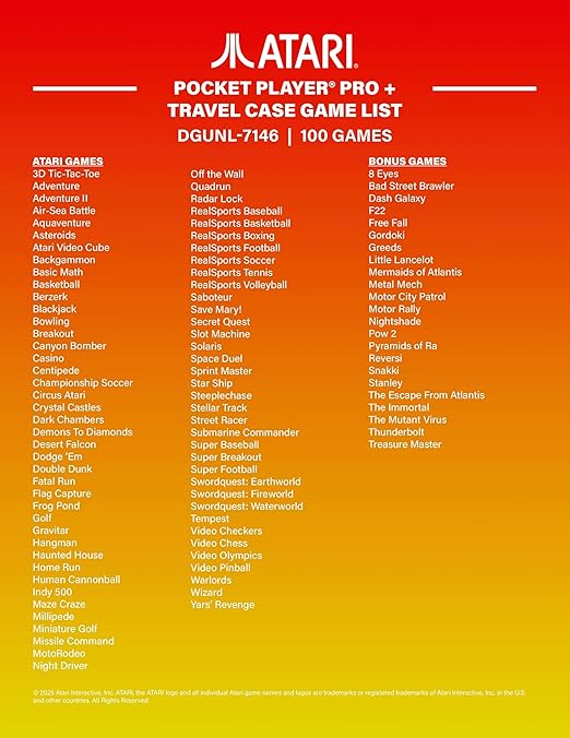 My Arcade Atari Pocket Player Bundle: Portable Video Game Console with 100 Games, Travel Case and Screen Protector Included
