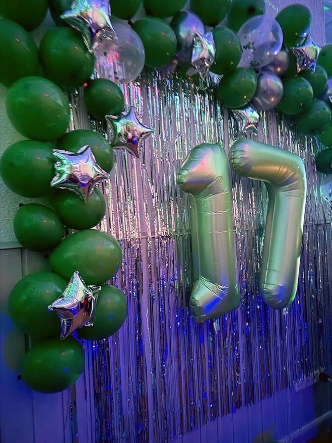 Sage Green Number 7 Birthday Balloon 40 Inch, Digital Balloons for 7 17 27 70 77 Party Celebration Decorations Supplies,Oliver Green Mylar Foil Numbers Balloon for Seven Wedding Anniversary