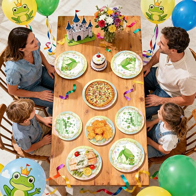 96Pcs Princess Frog Party Supplies Green Frog Plates and Napkins Green Princess Dress Tableware Set for Girls' Fairytale Baby Shower Magical Party Decorations Serves 24