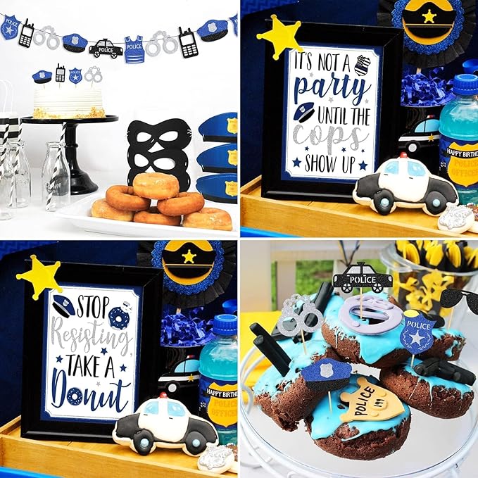 Levfla Officer Donut Bar Decoration Kit Police Banner Party Until The Cops Shown Up Table Sign Doughnut Dessert Food Topper for Graduation Birthday Retirement Anniversary Party Favor Ideas Supplies