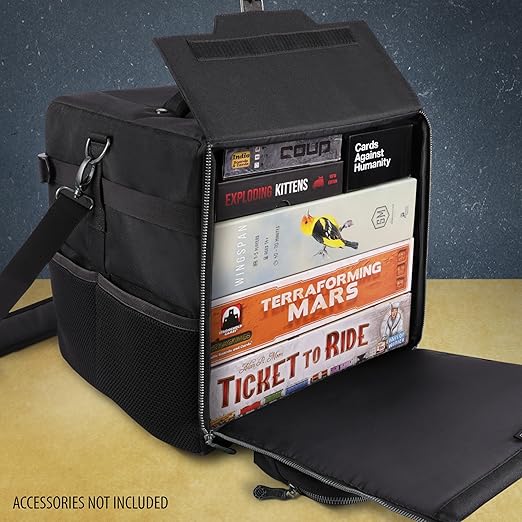 ENHANCE Board Game Shoulder Bag - Collector's Edition Board Game Storage with Shoulder Strap and Accessories Pockets for Dice, Cards, More - Reinforced Carrier Protects Tabletop Games (Dragon Black)