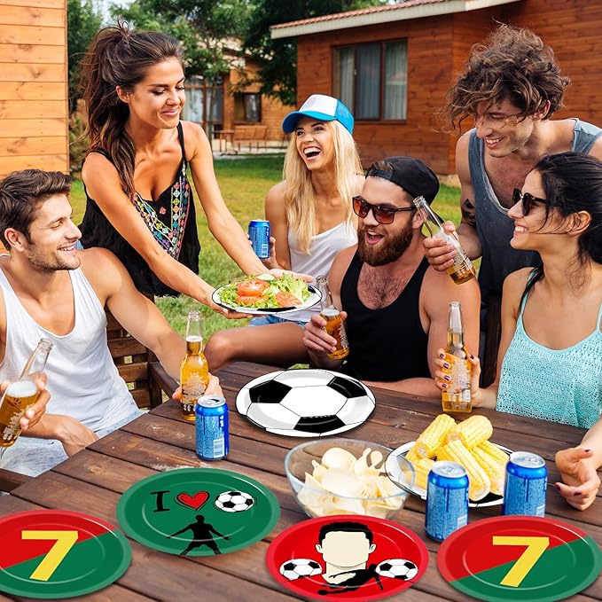 48Pcs Soccer Paper Plates Soccer Star Disposable Dessert Plates Supplies 7Inch Red and Green Sports Ball Plate Sport Party Dinnerware Decorations for Birthday Baby Shower Party Decorations