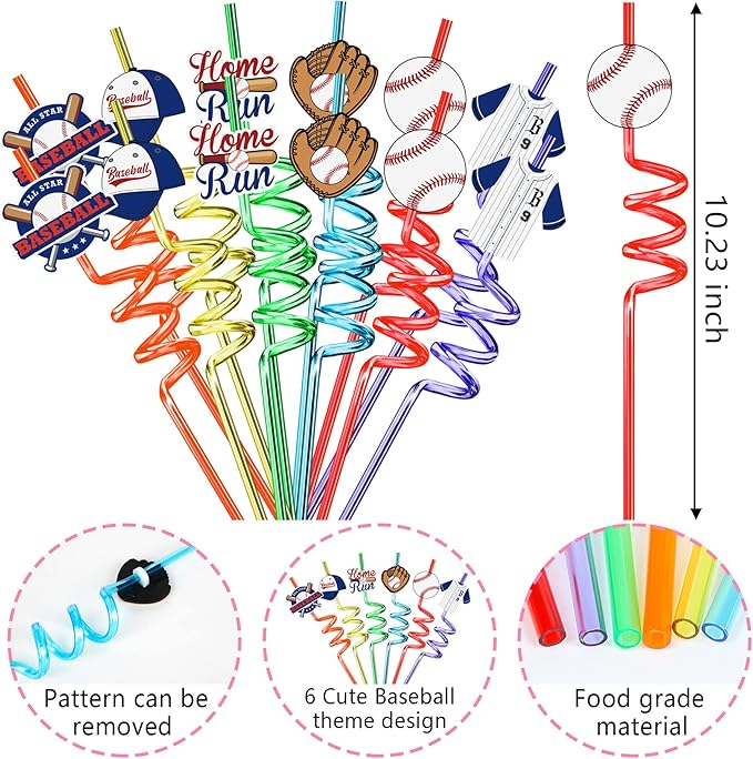 Erweicet Baseball Party Favors Set 72 PCS Baseball Slap Straws Silicone Bracelets Tattoo Stickers Mini Bouncy Balls Toy for Goodie Bag Fillers Baseball Themed Birthday Party Supplies