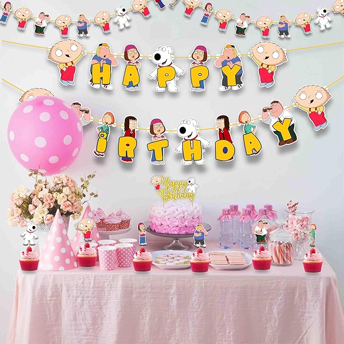 "Stewie Grifin Theme Birthday Party Supplies – Funny Cartoon Baby Character Decorations & Adults – Includes Party Banner, Cake Topper, Cupcake Toppers, & Table Décor for Birthday Celebrations"