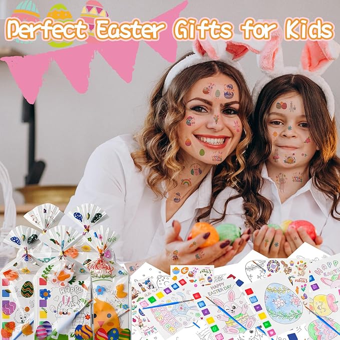 Easter Gifts for Kids, 120Pcs Water Coloring Books & 320Pcs Temporary Tattoos Bulk with Goodie Bag for Easter Basket Stuffers Party Favors Classroom Prize School Activities Crafts Party Supplies