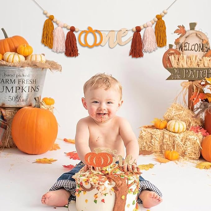 Gostman Pumpkin Tassel High Chair Banner - 1st Birthday Decorations, Fall Highchair Decor for First Birthday