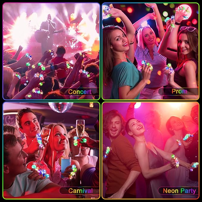 Party Favors 100 Pcs Light Up Rings, Glow In The Dark Party Supplies, 6 Style Flashing Glow In The Dark Rings for Adults & Kids, LED Ring for Birthday, Concert, Raves, Halloween, Christmas
