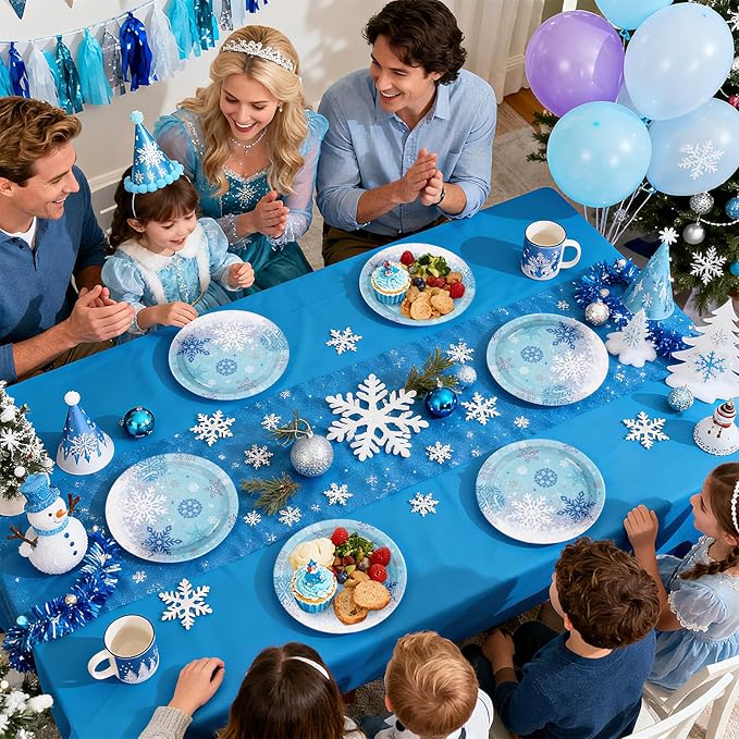 50Pcs Winter Frozen Snowflake Paper Plates 7 Inch Heavy Duty Snowflake Dessert Plates Winter Blue Wonderland Disposable Plate for Girls Winter Xmas Holiday Frozen Birthday Party Decorations