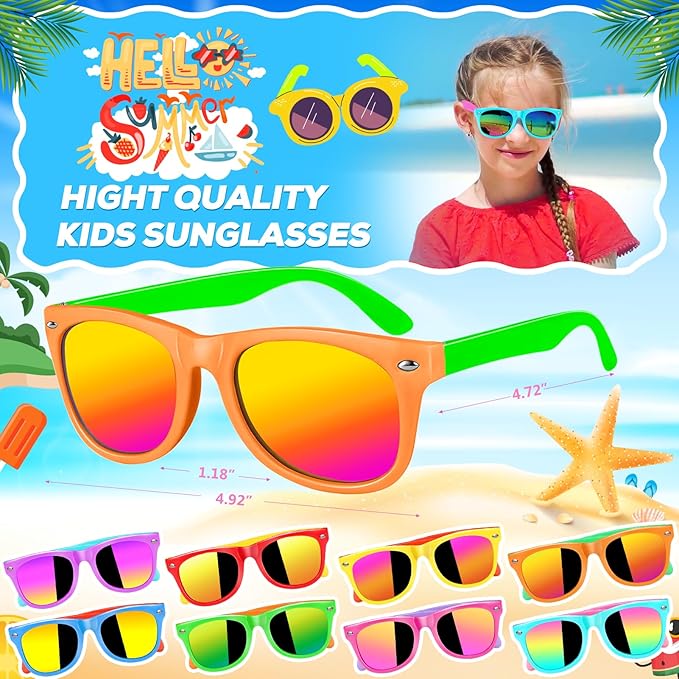 Kids Sunglasses Bulk Party Favors for Kids 4-8 & 3-5, 16 Packs Boys Girls Sunglasses with UV 400 Protection, Neon Toddler Sunglasses for Kids Birthday, Pool Beach Party Favors