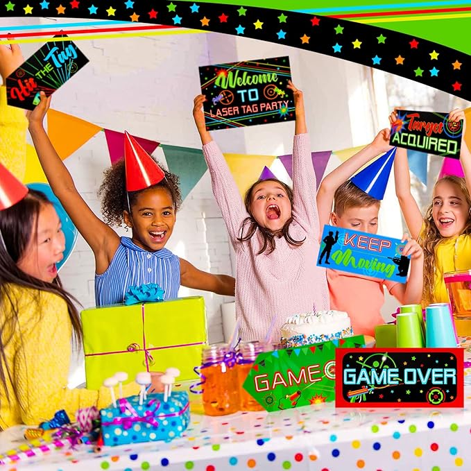 Gueevin 20 Pcs Party Supplies Decorations Home Sign Cutouts for Party Decorations Supplies(Laser Tag)