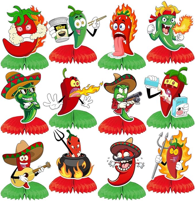 12 PCS Chili Cook Off Honeycomb Centerpieces, Chili Birthday Party Decorations Chili Pepper Table Centerpieces Decorations for Chili Festival Party Supplies
