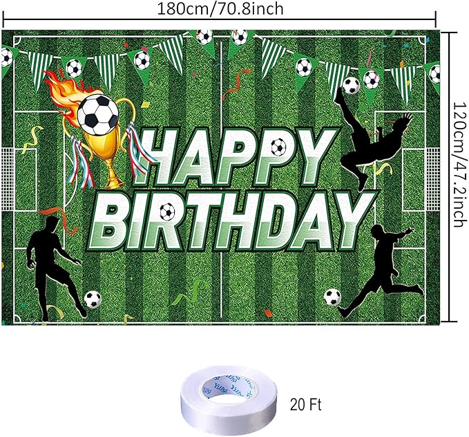 Soccer Birthday Party Backdrop Soccer Happy Birthday Banner Football Field Photography Background for Home Decorations Party Supplies 70.8 x 47.2 Inch