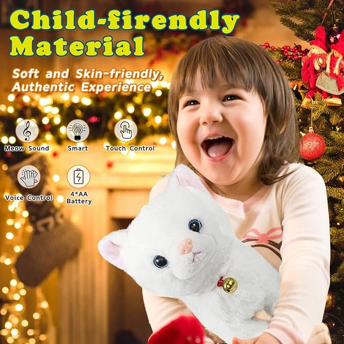 Smalody Interactive Electronic Plush Toy - Upgrade Robot Talking Cat Toys, Animals Sound Control Electronic Pet for Kids, Kitten Toys for Boys & Girls Kids(White)