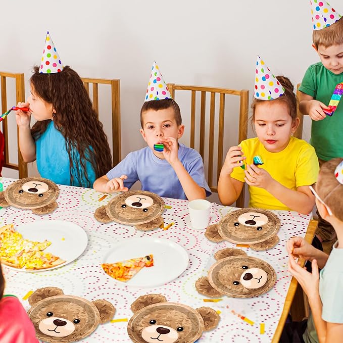 48PCS Bear Shaped Paper Plates Brown Bear Party Supplies We Can Bearly Wait Baby Shower Tableware Brown Theme Dessert Plates for Boys Girls Birthday Baby Shower Gender Reveal Party Decoration