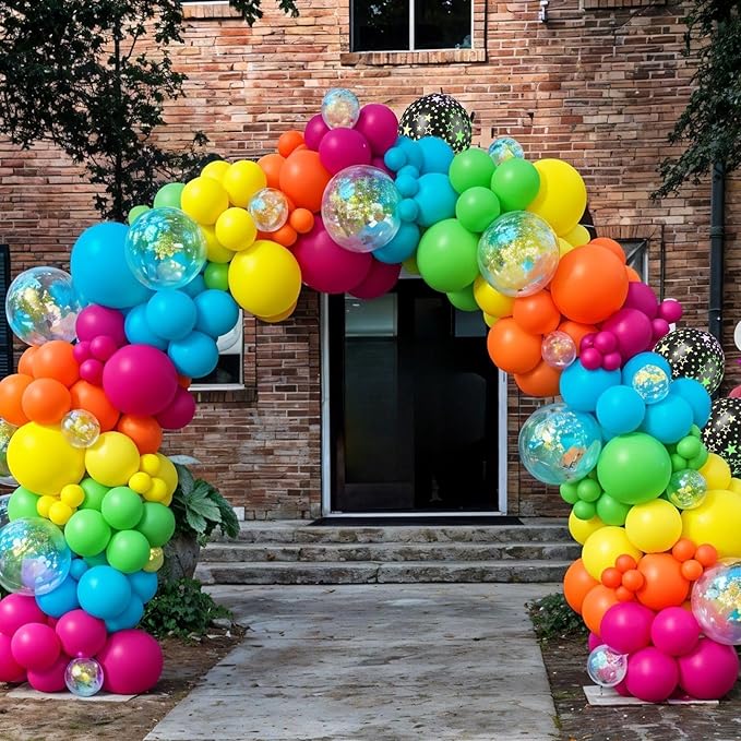 Neon Balloons, 12 Inch Yellow Orange Hot Pink Dark Blue Purple Lime Green Neon Star-Shaped Rainbow Balloons for Boy Girl Clorful Birthday Bright Party Decoration Baby Shower Summer Pool Tropical Decor