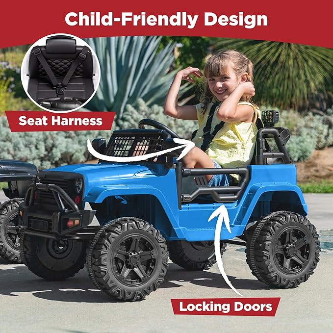 Best Choice Products 12V Kids Electric Vehicle Toy Ride On Car with Parent Remote Control for Toddlers, Seat Harness, 61 lbs Weight Capacity, Locking Doors, Spring Suspension, Bluetooth - Light Blue