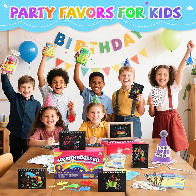 36*3 Packs Scratch Art Notebook+Sticky Hands+Stickers,Easter Party Favors for Kids 4-8-12,Return Gifts for Birthday Party Bulk Toys,Goodie Bags Stuffers, Classroom Prizes Students Gifts