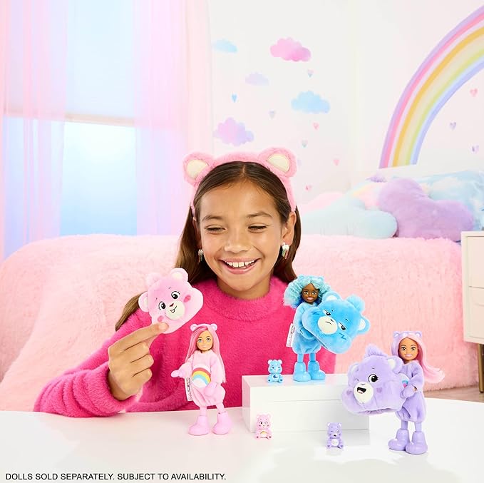 Barbie Cutie Reveal Chelsea Doll & Accessories, Care Bears Series, Small Doll with Costume & 6 Surprises (Styles May Vary)