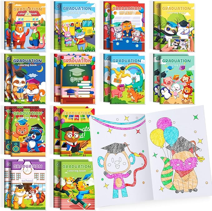 BenLouis 24 Pcs Kindergarten Graduation Mini Coloring Books Kids Preschool Graduation Party Favors Small Activity Books Bulk for Kids Student Congrats Grad Goodie Bags Stuffers Gifts Classroom Travel