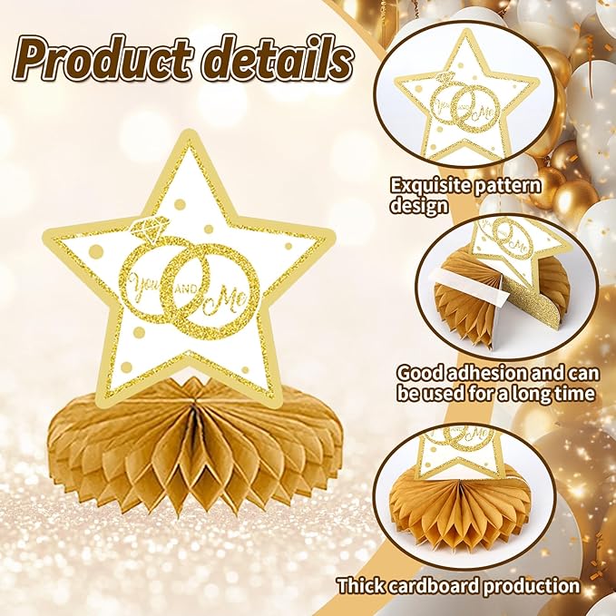 10 Pcs 50th Anniversary Decorations, 50th Wedding Anniversary Decorations 50th Anniversary Honeycomb Centerpiece White Gold Happy 50th Wedding Anniversary Party Centerpieces