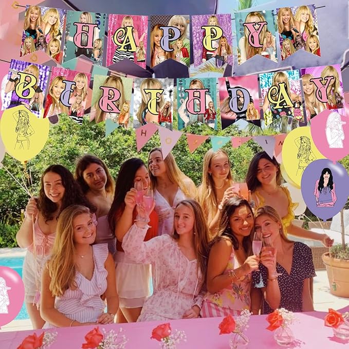 DOSSEL Hannah Singer Montana Music Theme Birthday Party Supplies Includes Birthday Banner, Cupcake Toppers, Cake Topper, Latex Balloons for Kids Adults Fans Party Decor