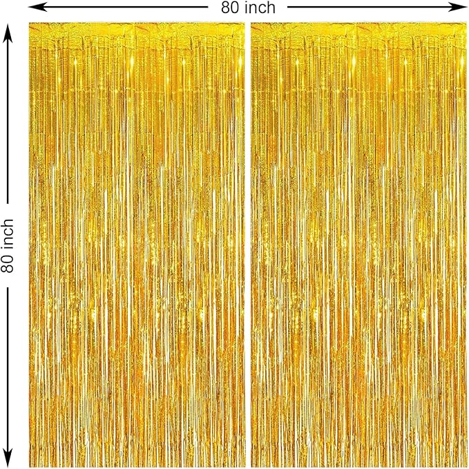 2 Pack Gold Foil Fringe Curtains, 3.3x6.6 Ft Metallic Tinsel Backdrop Party Decorations Door Gold Streamers for Birthday Wedding Engagement Decor,Photo Booth Props, Party Supplies