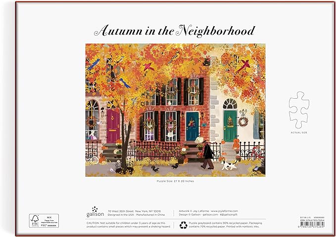 Autumn in The Neighborhood 1000 Piece Puzzle from Galison - 27" x 20" Beautifully Illustrated Puzzle from Joy LaForme, Thick & Sturdy Pieces, Challenging Activity for Adults, Unique Gift Idea!
