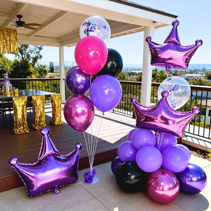 Purple Pink Black Balloons, 50Pcs 12 Inch Black Hot Pink Dark Purple Metallic Magenta Confetti Balloons for Girl Women Themed Birthday Party Bachelorette Baby Shower Wedding Celebration Decorations