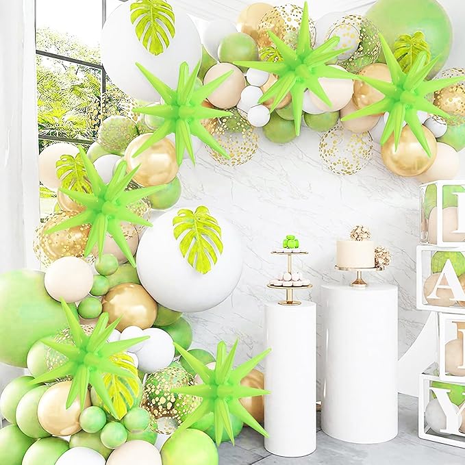 TONIFUL 4 Pcs 22inch 4D Light Green Explosion Star Mylar Balloons for Party Backdrop Christmas,New Year Birthday, Wedding Baby Shower Anniversary Photo Booth Supplies