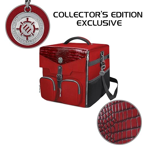 ENHANCE Board Game Shoulder Bag - Collector's Edition Board Game Storage with Shoulder Strap and Accessories Pockets for Dice, Cards, More - Reinforced Carrier Protects Tabletop Games (Dragon Red)