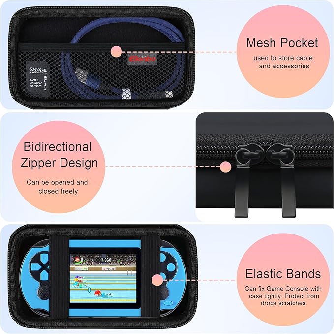 Elonbo Carrying Case for WELLST·G/TaddToy/Beijue/FAMILY POCKET/CCTU/X-JOYKIDS/GREENCREEK/Beico/KAVOYI/GuaiyeyeAP/TEBIYOU Handheld Game Console, Portable Electronic Gaming Player Bag, Black