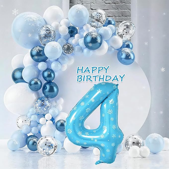 Snowflake Balloons Birthday Decorations, 40'' Frozen Number 4 Balloon for 4th Birthday Party Supplies