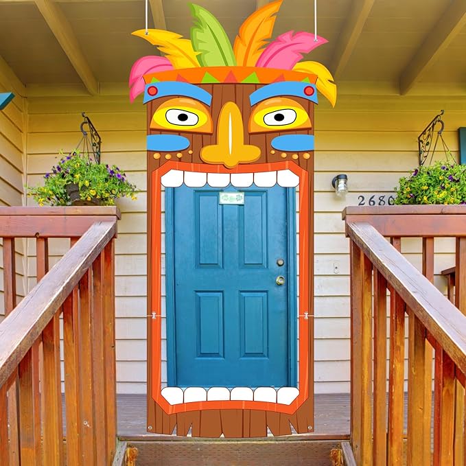 Namalu Hawaii Luau Party Decorations Tiki Totem Porch Banner Door Decoration for Photo Prop Backdrop Tropical Summer Aloha Birthday Party Supplies