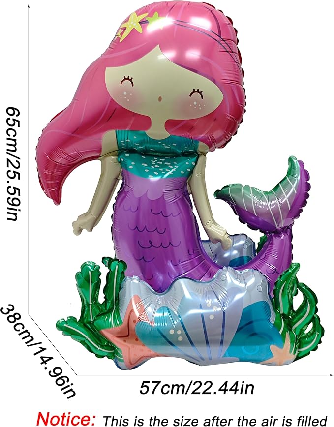 Self-Standing mermaid birthday balloon mermaid foil balloon Ocean Balloon for Girls Under The Sea Little Mermaid theme Birthday Party Baby Shower Birthday Decoration Supplies
