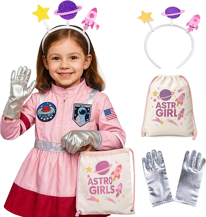 Kids Astronaut Costume Set for Girls – Space Costume Dress with Accessories for Halloween, Career Day & Dress Up Play
