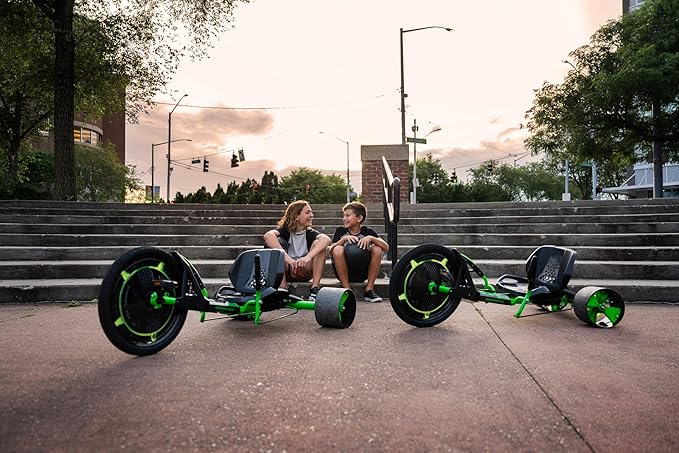 Huffy Green Machine 20 Inch Drift Trike, Sleek Ergonomic Design, Adjustable Seat, Durable Steel Frame, Easy to Operate, Drift Trike for Kids Ages 8+, LED Light Accents, Coaster Brake, Green and Black
