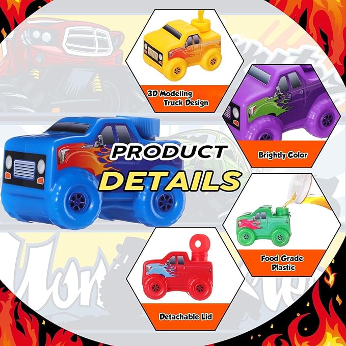 Tanlade 12 Set Monster Truck Road Cups with Straws, Plastic Vehicle off Road Drink Cup Reusable Truck Cups Bulk Race Car Birthday Party Favor Supplies for Racing Party Supplies (Classic Color)